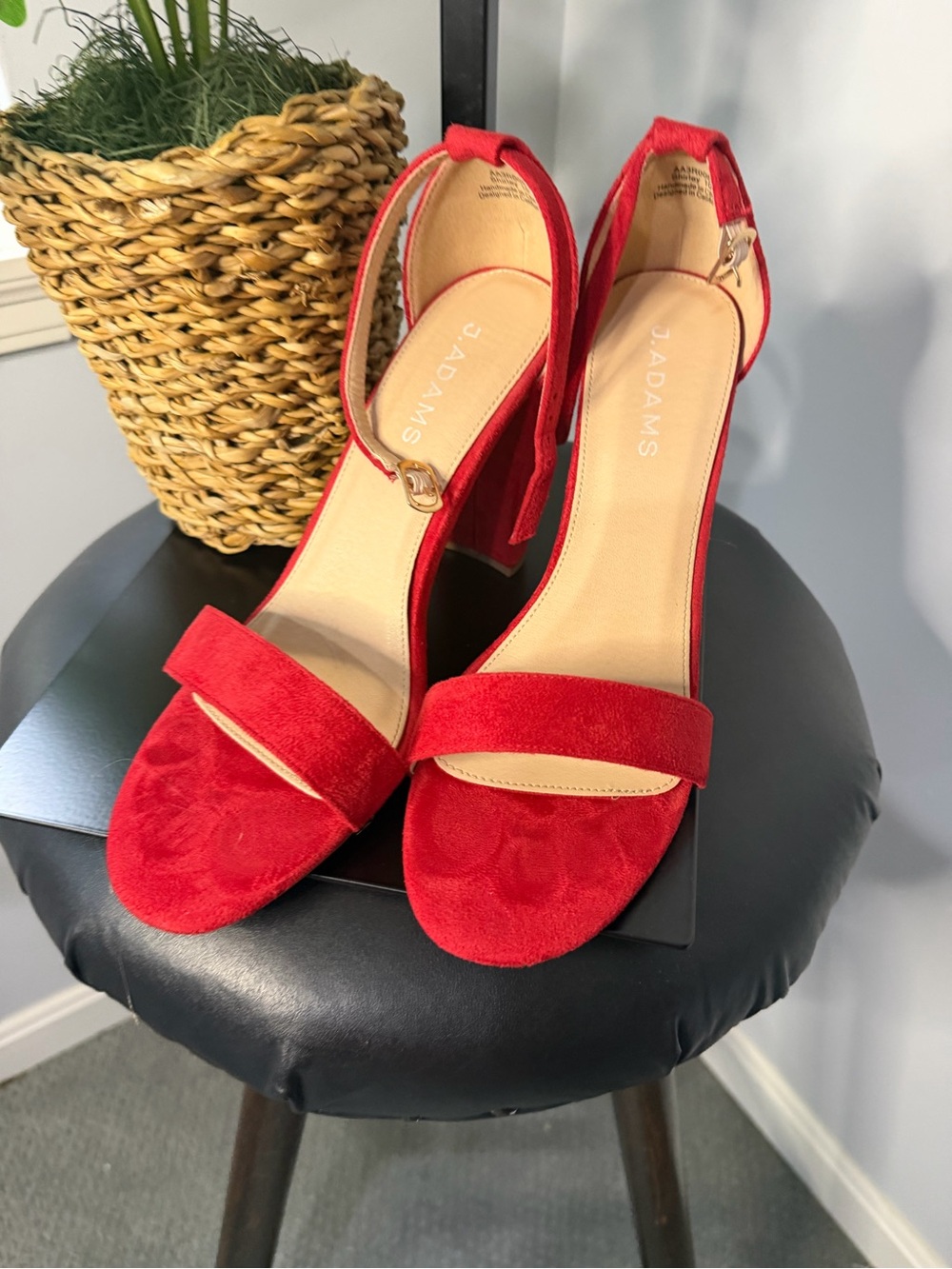 Adams Red Suede Open-Toe Ankle-Strap Block Heels
